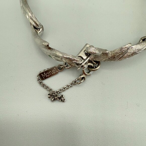 Vintage Monet Brushed Silver Leaf Design Bracelet with Safety Clasp - Picture 3 of 16